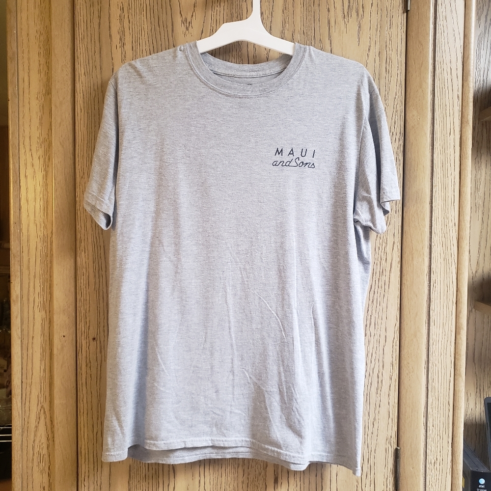 MAUI and Sons T-Shirt Classic Cookie Logo Grey Unisex Large Surfer Beach Hawaii
